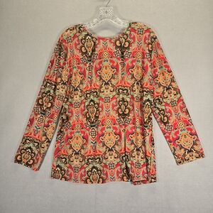 JM Jonathan Martin Floral Print  Sleeve Career Tunic Blouse Top L